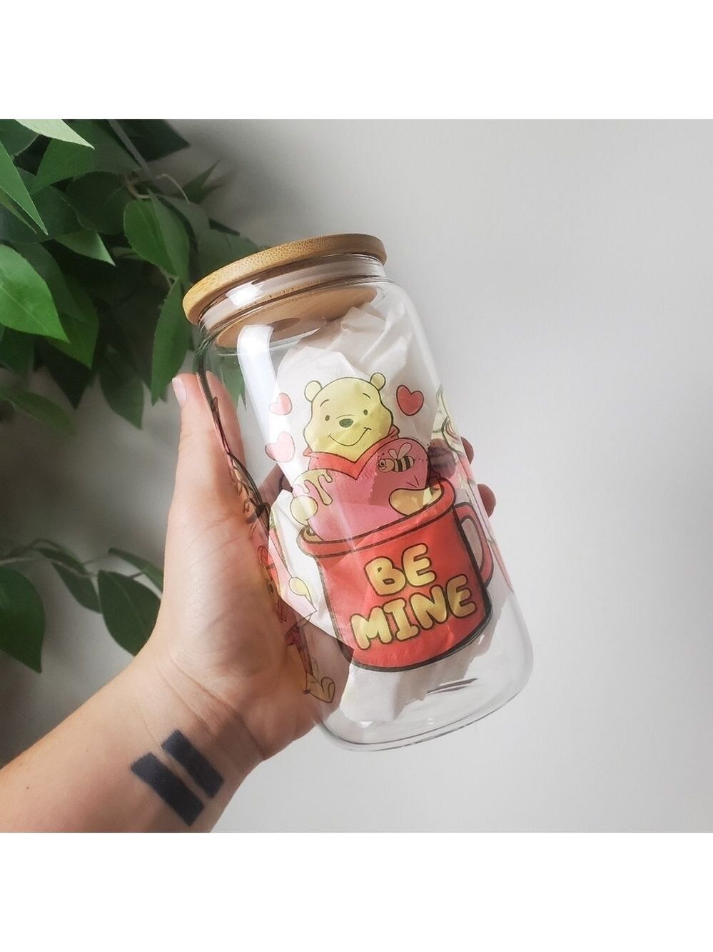 Winnie the Pooh Be Mine Glass Jar Valentines Day Hearts
